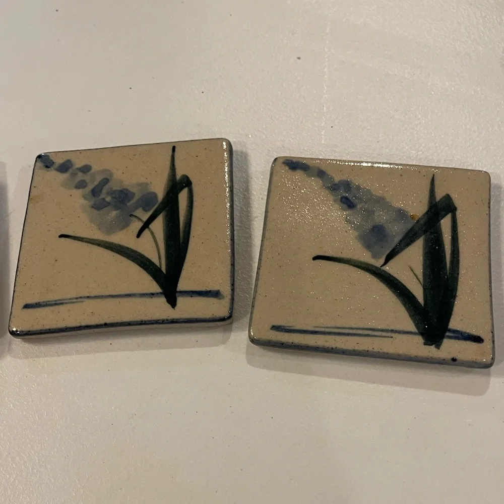 4 LABAIRE POTTERY Vintage Handcrafted Rare Stoneware COASTERS Label Norcross‎ GA